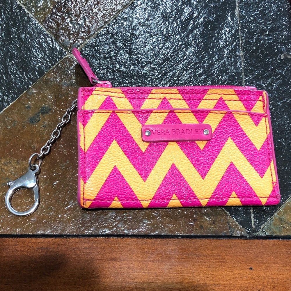 Vera Bradley Ziggy Zag Slim Coin purse Pink & Orange w/Bag clip